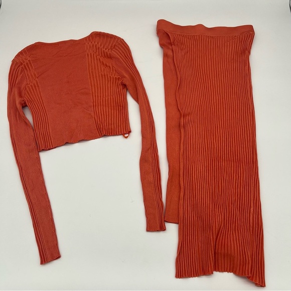Ronny Kobo Orange Ribbed 2-Piece Set – Crop Top & Maxi Skirt – Size M - Picture 10 of 16